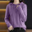 Damen-Kapuzenpullover, modischer Strickpullover mit langen Ärmeln, einfarbig, Herbstmode / Lila 2