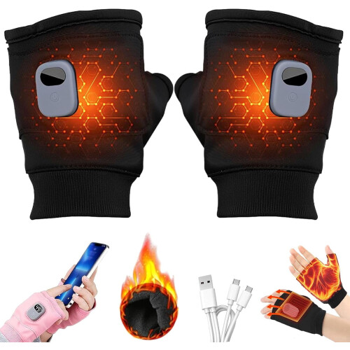 Heated Gloves with Digital Display, Rechargeable, Touchscreen-Compatible, Constant Temp, Fingerless – Compatible with All Devices