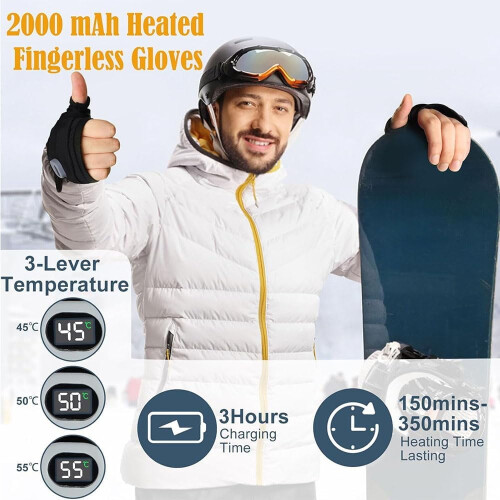 Heated Gloves with Digital Display, Rechargeable, Touchscreen-Compatible, Constant Temp, Fingerless – Compatible with All Devices 1