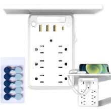 Multi-Functional Wall Outlet Extender with Shelf, 6 AC Outlets & 3 USB Ports, Surge Protector with Night Light for Home, Office & Travel (LK)
