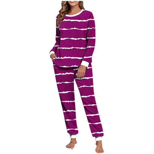 Dam vinterpyjamas med dubbel fleece och raglanmönster, lång