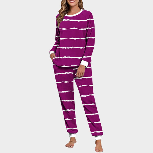 Dame vinterpyjamassæt med dobbelt fleece-print og raglan-print 1