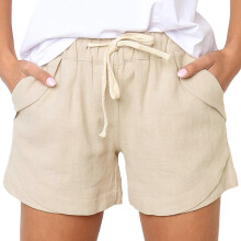Shorts de banho femininos para presentear. Shorts femininos plus size com cordão, cintura elástica, bolso e modelagem solta.