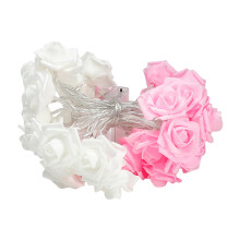 2Pcs LED Rose String Lights, 6m/40LED, White+Pink, Flashing, Battery-Powered, for Bedroom/Wedding/Birthday Decor