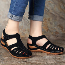 Sandali da donna UTTOASFAY Sandali casual estivi alla moda Scarpe basse casual tinta unita con passanti nere4(35)