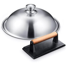 Accesorios para planchas Blackstone: Cúpula de fusión de alta resistencia de 30 cm y prensa para hamburguesas de hierro fundido, compatible con