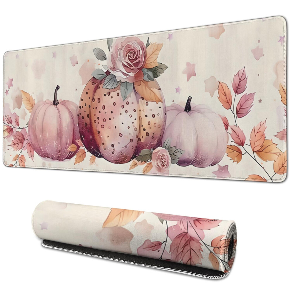 Pumpkin Rose Gaming Mouse Pad 31.5X11.8 In Stitched Edges 9193271329589