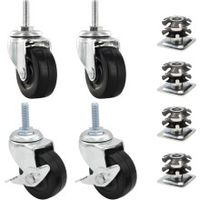 1-1/8" fyrkantiga metallhjulinsats med dubbel stjärna | 5/16-18 gängad stång | 2" hjuldiameter | 2 med bromsar och 2 utan bromsar från Outwater