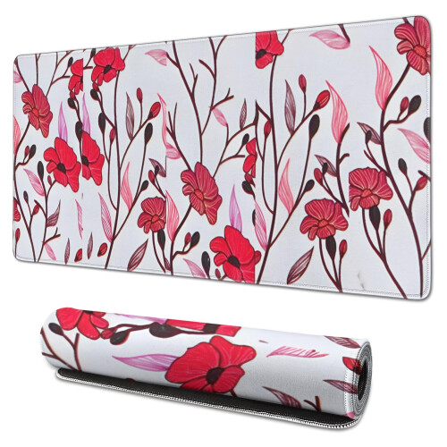 Επιτραπέζιο Mouse Pad με κόκκινο λουλούδι, αδιάβροχο και αντιολισθητικό, 35,4x15,7",