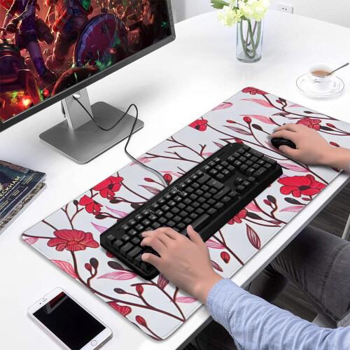 Επιτραπέζιο Mouse Pad με κόκκινο λουλούδι, αδιάβροχο και αντιολισθητικό, 35,4x15,7", 1