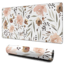 Alfombrilla de ratón para juegos con estampado floral marrón, 90 x 40 cm, impermeable, base de goma antideslizante, bordes cosidos.