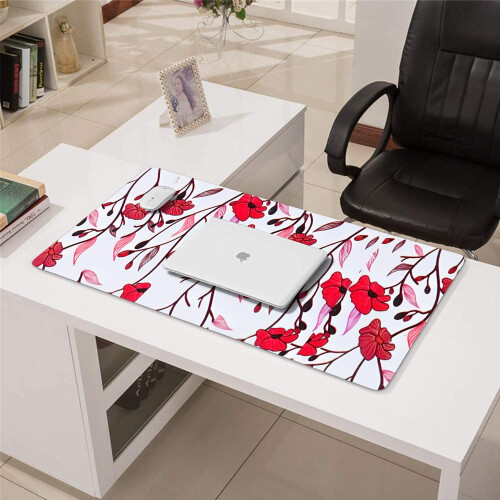 Επιτραπέζιο Mouse Pad με κόκκινο λουλούδι, αδιάβροχο και αντιολισθητικό, 35,4x15,7", 2
