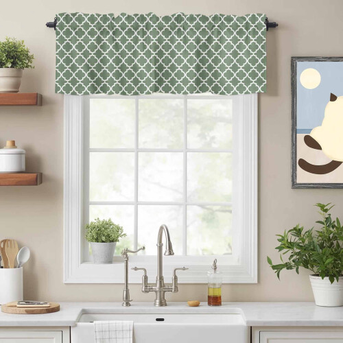 Cortina de varão marroquina verde sálvia com estampa de treliça, 152 x 46 cm (60 x 18 polegadas). 1