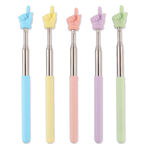Macaron 5PC Finger Reading Teacher Pointer Retractable Adjustable Length Stainless Steel Frosted Handle Pointer-Multicolour