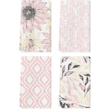 Pink Floral Leaves Boho Kitchen Towels Dish Towels, 18x26 Inch Seasonal Decoration Hand Towels Set of 4