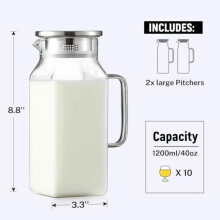 Lot de 2 pichets carrés en verre borosilicate de 2 L avec couvercle et