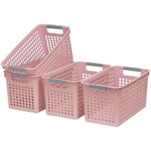 4 Pack Slim Plastic Storage Basket with Handles, Narrow Organizer box for Shelves, Organizer box for Organizing, Kitchen,Home,Office (Pink, Medium)