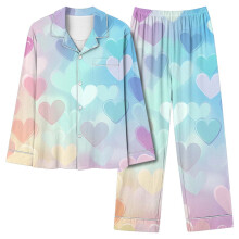 Valentinstag-Pyjama-Set für Damen – Herzmuster, langärmeliges Oberteil mit Knöpfen und Hose mit elastischem Bund und Tasche, Übergrößen