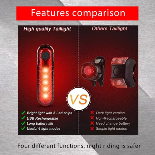 Επαναφορτιζόμενο πίσω φως ποδηλάτου 5 LED USB, πίσω φως ασφαλείας ποδηλάτου CyclingAU- 2