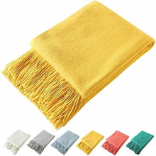 Decorative Knitted Throw Blanket with Fringe, Lightweight Acrylic Knit, Soft & Cozy Tassel Blanket for Couch, Sofa, Bed (Yellow, 60 x 80 Inch)
