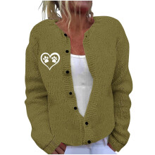 Damen-Strickcardigan mit Karomuster, Rundhalsausschnitt, langen, schmal zulaufenden Bündchen, lockeren, übergroßen Knöpfen, weichem, bequemem