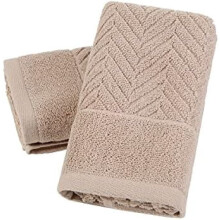 Serviettes de toilette kaki 100 % coton ultra douces et absorbantes, tissage éponge rayé, lot de 2, 33 x 74 cm.