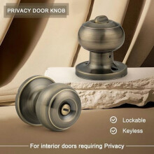 Privacy Door Knobs Lock Interior Bedroom Bathroom Door Handle Antique Brass Round Ball Keyless Lockset 3 Pack