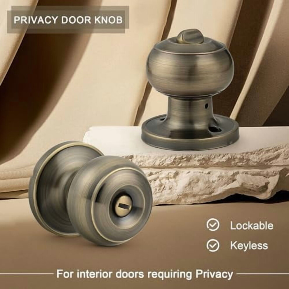 Privacy Door Knobs Lock Interior Bedroom Bathroom Door Handle Antique Brass Round Ball Keyless Lockset 3 Pack 9180479015710