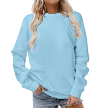 Lulshou Women's Sky Blue Solid Crewneck Sweatshirt, Long Sleeve Casual Pullover Tunic Top (XXL)