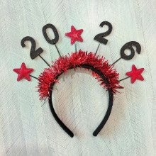 1er-Packung 2026 Frohes Neues Jahr Haarbänder für Damen, Glitzer & Gold Party, Verstellbare Accessoires für Erwachsene, Rot