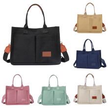 Canvas draagtas voor dames met meerdere buitenvakken, grote crossbody schoudertas, studententas met afneembare riem, groen