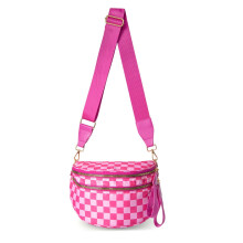 Crossbodytas, geruite tas voor dames, zwart-witte heuptas, fanny pack, riemtas, slingtas met schouderriem