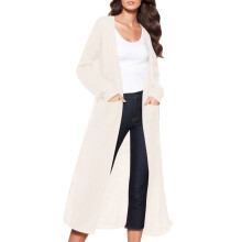 Cárdigan largo para mujer, cárdigan de color liso con abertura y bolsillos grandes, abrigo largo y delgado, cárdigan ligero y holgado A-White M