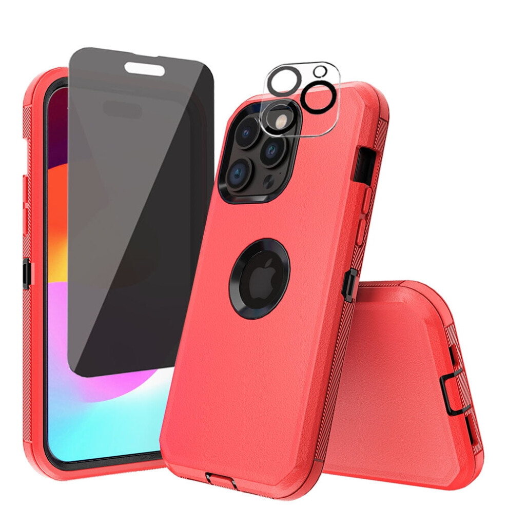 Xhy Case For Iphone 15 Plus: Privacy Screen + Lens Protector + Military-Grade Armor, 3-In-1 Shockproof, 6.7", + Red/Black 9180479596219