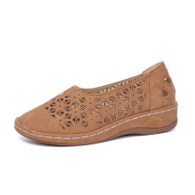 Zapatos planos tipo bailarina de cuero con tacón de cuña hueco para mujer, cómodos y sin cordones, estilo casual, talla grande, 39, color marrón.
