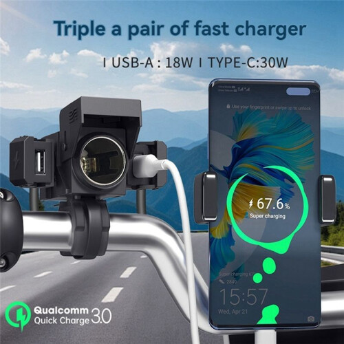 PD QC3.0 Motorfietslader 3-In-1 USB Type C-Connector Acculader Stroomaansluiting 2