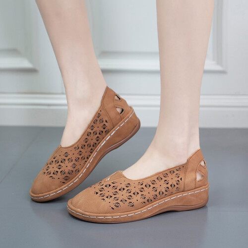 Γυναικεία Hollow Comfort Slip-on Δερμάτινα Μπαλαρίνες Flats Παπούτσια με Κούφιο Τακούνι 1