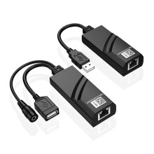 Extensor USB 2.0 A Través de Cable Ethernet Cat5, Cat5E y Cat6. Transfiere Hasta 100 M A un Receptor RJ45 con Adaptador de Corriente DC5V/2A (UE)