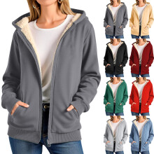 Manteau polaire femme, chaud et décontracté, manches longues, capuche, uni, grande taille, cardigan d'hiver avec poches, veste à capuche en peluche