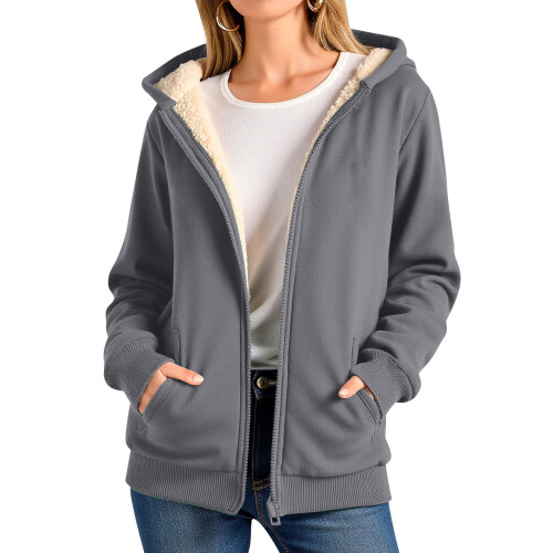Γυναικείο παλτό fleece χειμώνα ζεστό casual μακρυμάνικο μπλουζάκι με κουκούλα και 1