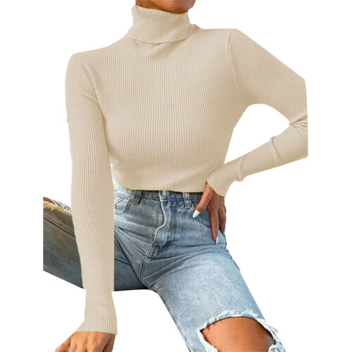 Dame Cropped Sweater Efterår Vinter Ensfarvet Rullekrave Pullover Slim Fit Strik Sweater 2