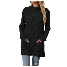 Suéteres de Natal feios para mulheres, gola alta, manga comprida, blusa folgada com bolso.