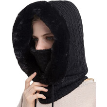 Wintermützen für Damen – Einteiliger Kunstpelz-Mütze-Schal mit Kapuze für kaltes Wetter