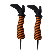 1 paire de jambes de sorcière décoratives pour Halloween, décoration de jardin à rayures, jouets farces et rigolotes, piquets de jambe de