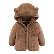 Schattig jasje met berenoortjes voor peuters (meisjes en jongens), trui met ritssluiting, pluizige warme jas, babywinterkleding, kleur, 18-24 maanden