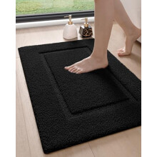 Tapis de bain 61 x 41 cm, lavable et antidérapant, absorbant et à séchage rapide grâce à son envers en caoutchouc, en moquette noire ultra douce
