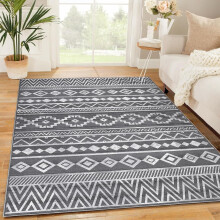Weicher, 2,4 x 3 m großer Teppich, rutschfest, waschbar, haustierfreundlich, moderner Boho-Stil, grau, für Wohn- und Schlafzimmer