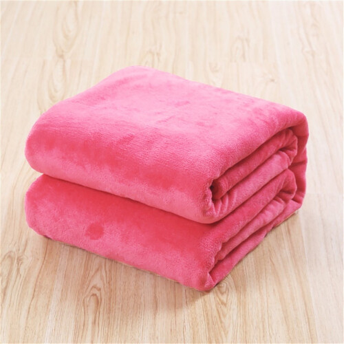 Flannel Polyester Blanket Super Soft Warm Solid Warm Micro Plush Fleece Blanket Throw Rug Sofa Bedding 100*140CM (Hot Red) 2