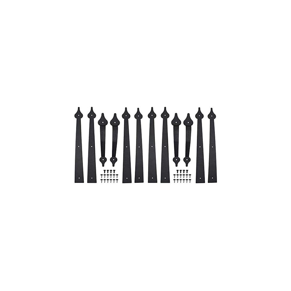 Decorative Metal Garage Door Hardware - Screw-In Carriage House Accents, Dummy Hinges, Handles - Black Steel Barn Gate Decor Kit For 2 Car 9557311261701