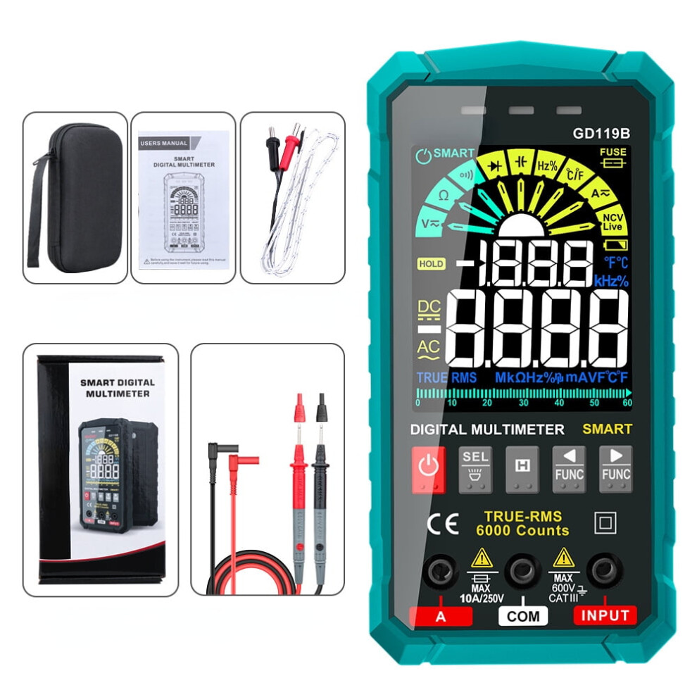 Tsm-599 Smart Digital Multimeter, Trms 6000 Counts, Ncv Voltage Tester, Dc/Ac V/A, Resistance, Continuity, Diode, Capacitance, Hz%, Temp, Live Wire 9557311261466